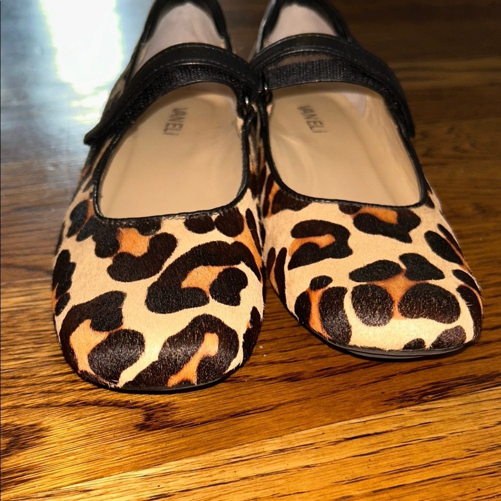 Van Eli Calf Hair Leopard Mary Jane Flats with Black Trim Minimalist Lagenlook - Picture 9 of 9